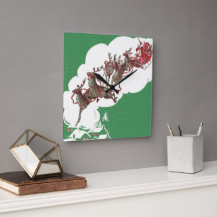 Oude Kerstavond, Retro Kerstman in slee Vierkante Klok