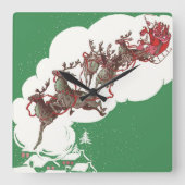 Oude Kerstavond, Retro Kerstman in slee Vierkante Klok (Voorkant)