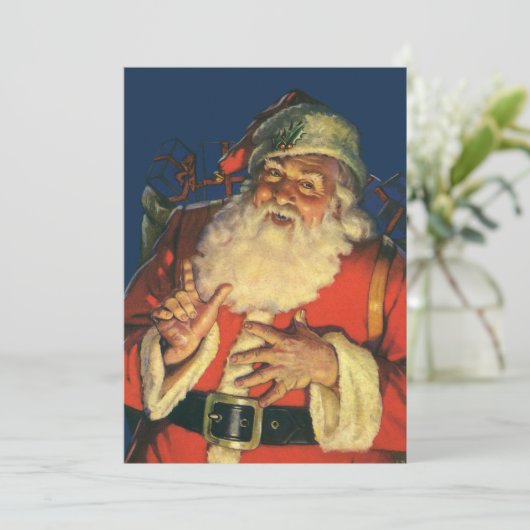 Oude Kerstavond Retro Kerstman Uitnodiging (Staand voorkant)