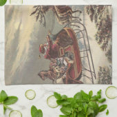 Oude Kerstavond Victoriaanse Kerstman Slede Theedoek (Gevouwen)