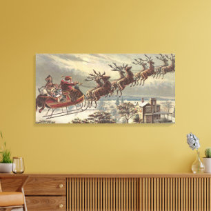 Oude Kerstavond Victoriaanse kerstman slee Canvas Afdruk