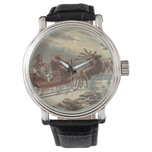 Oude Kerstavond Victoriaanse kerstman slee Horloge