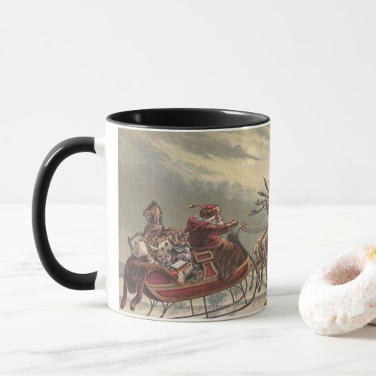 Oude Kerstavond Victoriaanse kerstman slee Mok (Met donut)