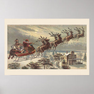 Oude Kerstavond Victoriaanse kerstman slee Poster