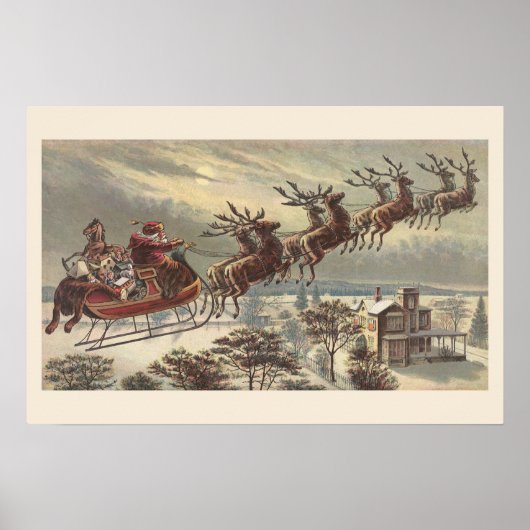 Oude Kerstavond Victoriaanse kerstman slee Poster (Voorkant)