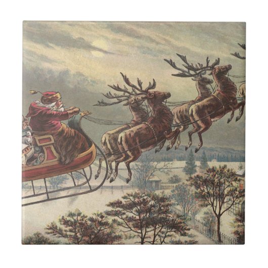 Oude Kerstavond Victoriaanse kerstman slee Tegeltje (Voorkant)