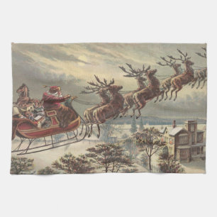 Oude Kerstavond Victoriaanse kerstman slee Theedoek