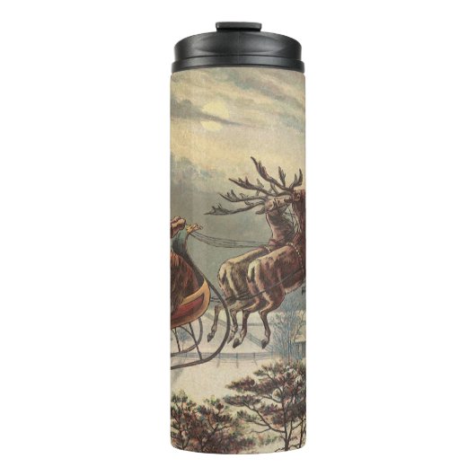 Oude Kerstavond Victoriaanse kerstman slee Thermosbeker (Voorkant)
