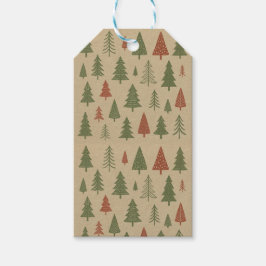 Oude Kerstbomen Rood en Groen Nostalgisch Cadeaulabel