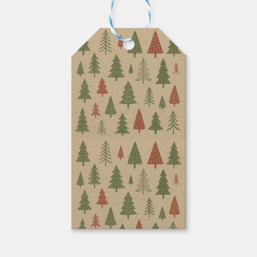 Oude Kerstbomen Rood en Groen Nostalgisch Cadeaulabel (Voorkant)