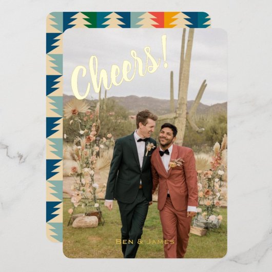 Oude Kerstboom Geeft Cheers Eén Foto Goud Folie Feestdagenkaart