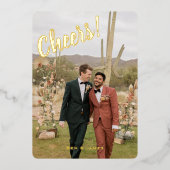 Oude Kerstboom Geeft Cheers Eén Foto Goud Folie Feestdagenkaart (Voorkant)