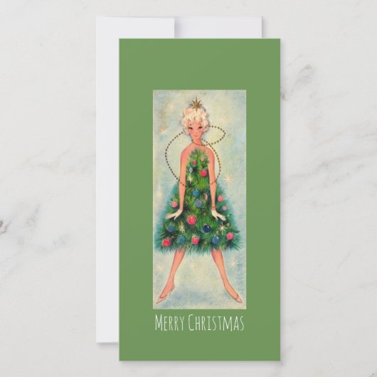 Oude Kerstboom Meisje Vakantiewenskaart Feestdagenkaart (Voorkant)