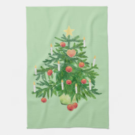 Oude kerstboom met een ster lichtgroen theedoek