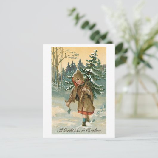 Oude kerstboom met kerstmis feestdagenkaart (Staand voorkant)