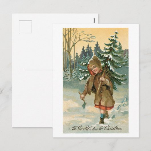 Oude kerstboom met kerstmis feestdagenkaart (Voorkant / Achterkant)