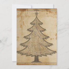 Oude kerstboom met landkaart feestdagenkaart