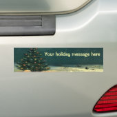Oude kerstboom 's nachts met lichten en sneeuw bumpersticker (Op auto)