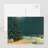 Oude kerstboom 's nachts met lichten en sneeuw feestdagenkaart (Voorkant / Achterkant)