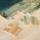 Oude kerstboom 's nachts met lichten en sneeuw legpuzzel (Zijkant)