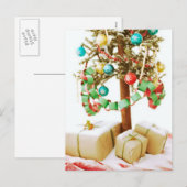 Oude kerstboomkaarten en -stickers feestdagenkaart (Voorkant / Achterkant)