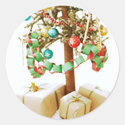 Oude kerstboomkaarten en -stickers ronde sticker (Voorkant)