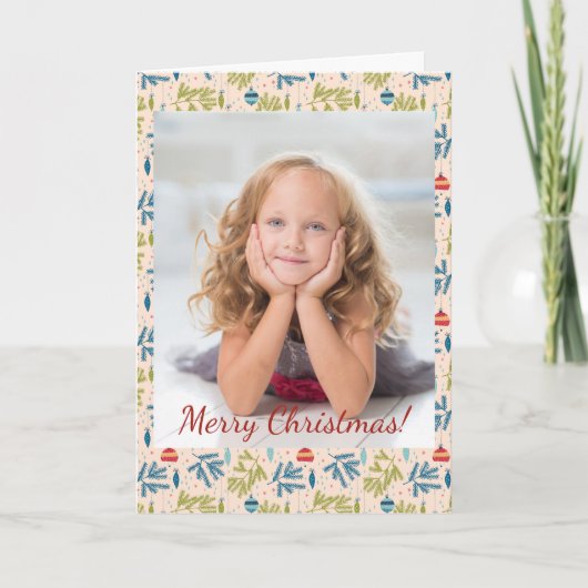 Oude kerstboomornamenten op bomen foto notitiekaartje (Voorkant)