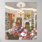 Oude kerstcadeaus verpakt in de woonkamer poster (Voorkant)