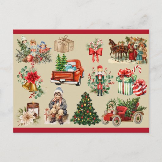 Oude kerstcollage goud  feestdagenkaart (Voorkant)