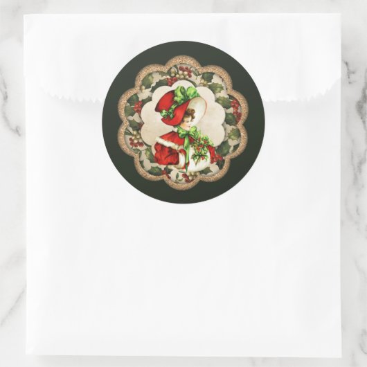 Oude kerstdame Holiday Ronde Sticker (Tas)