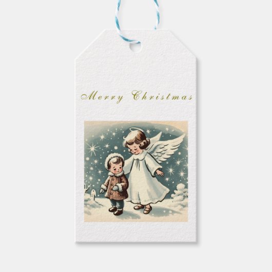 Oude Kerstengel en Kind Cadeaulabel (Voorkant)