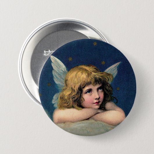 Oude Kerstengel Ronde Button 7,6 Cm (Voorkant /achterkant)