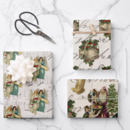 Oude kerstengelen, bellen, Sinterklaas, kinderen Inpakpapier Vel