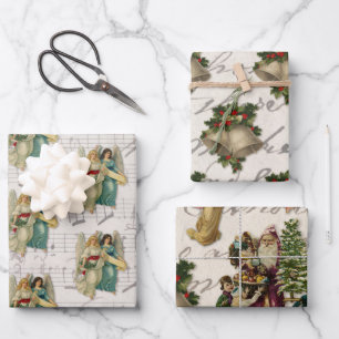 Oude kerstengelen, bellen, Sinterklaas, kinderen Inpakpapier Vel