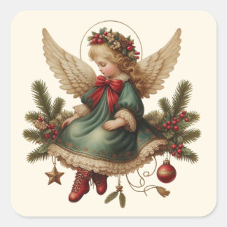 Oude Kerstengelstickers Vierkante Sticker