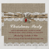 Oude Kerstfeest Uitnodiging met Jute & Kanten Rand (Voorkant / Achterkant)