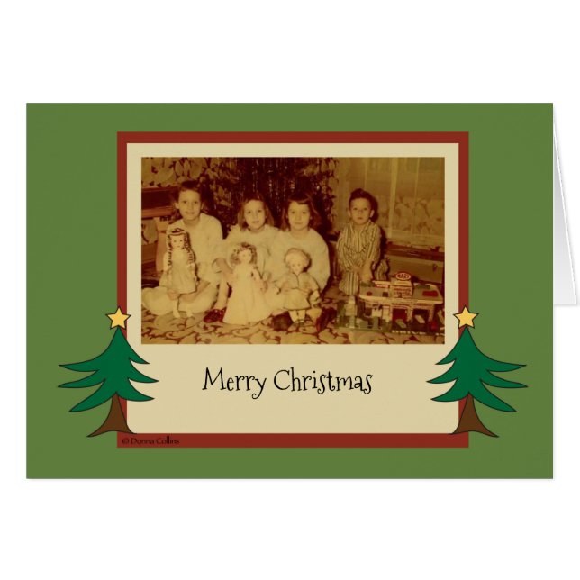 Oude kerstfeestdag Kaart met kinderen (Voorkant Horizontaal)