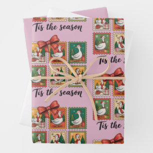 Oude Kerstgans Retro Tis Het Seizoen Inpakpapier Vel