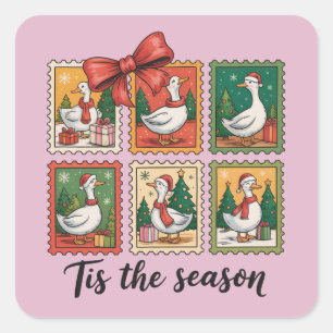 Oude Kerstgans Retro Tis Het Seizoen Vierkante Sticker