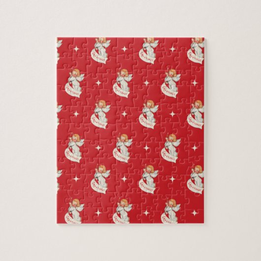 Oude kerstgroeten, engelen met sterren legpuzzel (Verticaal)