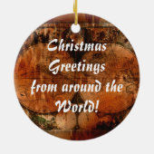Oude kerstgroeten met Wereldkaart Keramisch Ornament (Achterkant)