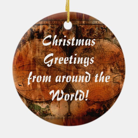 Oude kerstgroeten met Wereldkaart Keramisch Ornament (Achterkant)