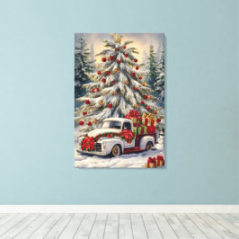 Oude kerstgroetkaart – Majestueuze sneeuw- Canvas Afdruk