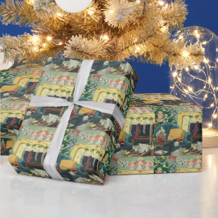 Oude kersthuisdieren in de woonkamer cadeaupapier