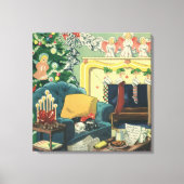 Oude kersthuisdieren in de woonkamer canvas afdruk (Voorkant)