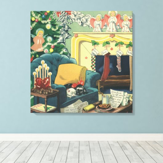 Oude kersthuisdieren in de woonkamer canvas afdruk (Insitu (Houten vloer))