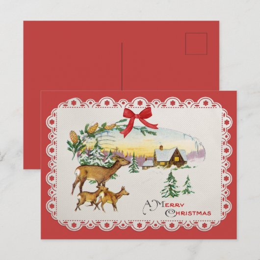 Oude Kersthut & Herten Feestdagenkaart (Voorkant / Achterkant)