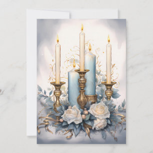 Oude kerstkaarsen blauw wit goud feestdagenkaart