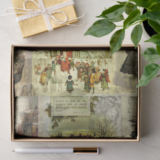 Oude kerstkaart afbeeldingen collage tissuepapier