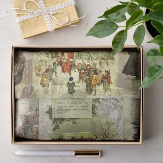 Oude kerstkaart afbeeldingen collage tissuepapier (Geschenk)